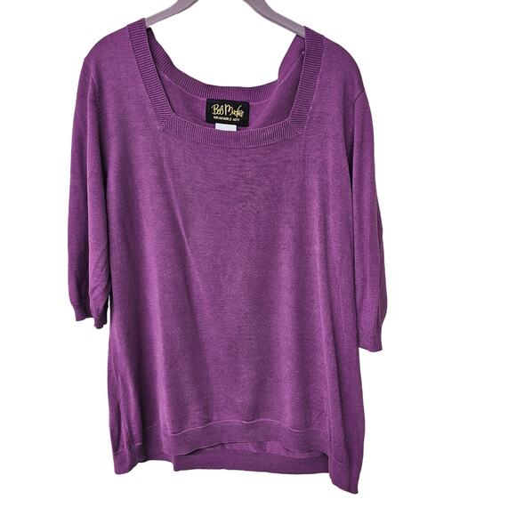 Bob Mackie Square Neck Knit Sweater Top Purple Grandmacore Womens Plus Size 1X - Picture 1 of 7